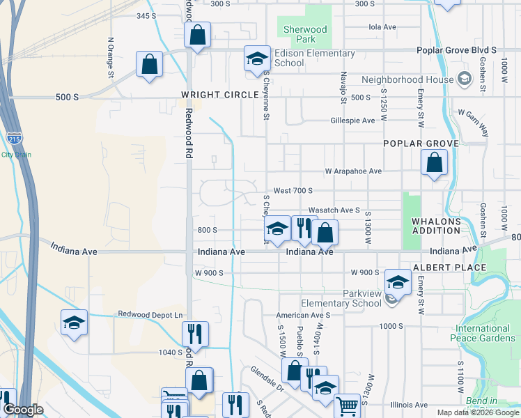 map of restaurants, bars, coffee shops, grocery stores, and more near 735 South Cheyenne Street in Salt Lake City