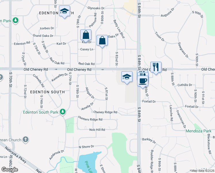 map of restaurants, bars, coffee shops, grocery stores, and more near 5948 South 81st Street in Lincoln