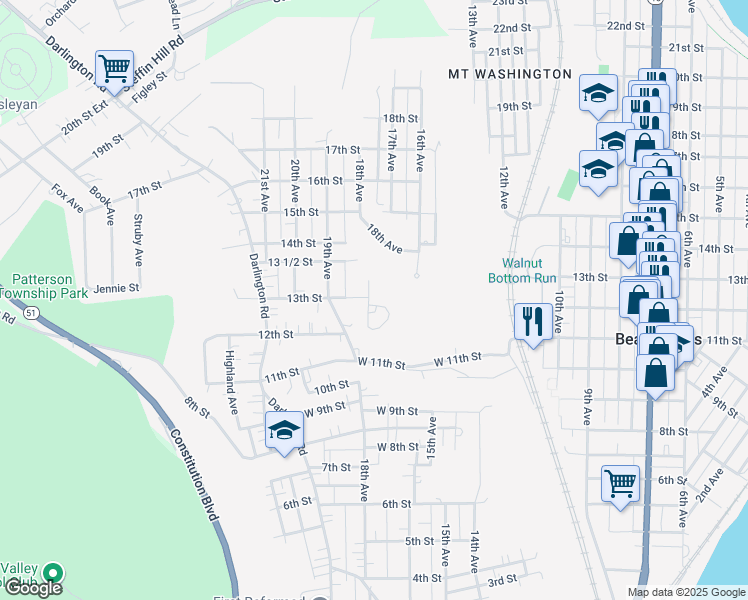map of restaurants, bars, coffee shops, grocery stores, and more near 200 Connolly Park Drive in Beaver Falls