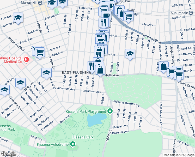 map of restaurants, bars, coffee shops, grocery stores, and more near in Queens