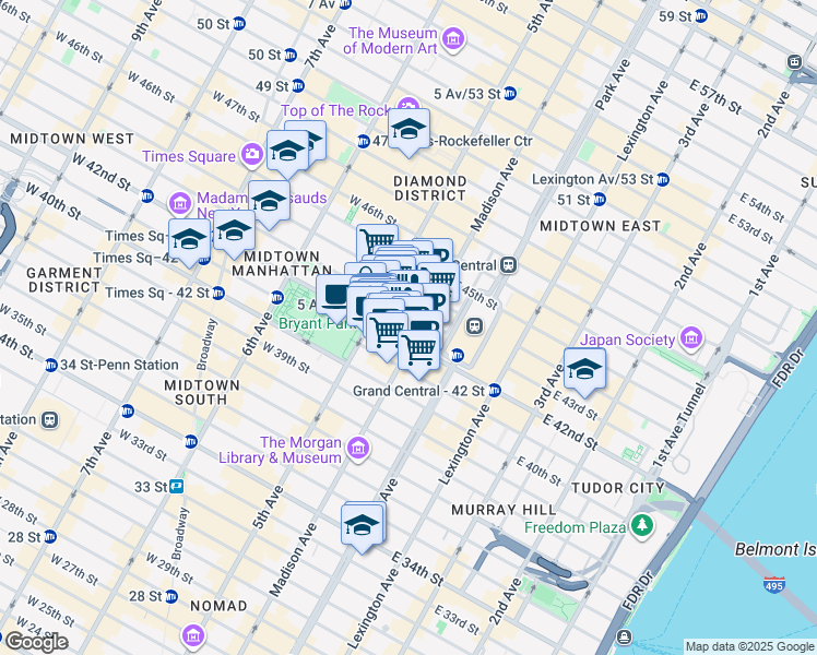 map of restaurants, bars, coffee shops, grocery stores, and more near 505 5th Avenue in New York