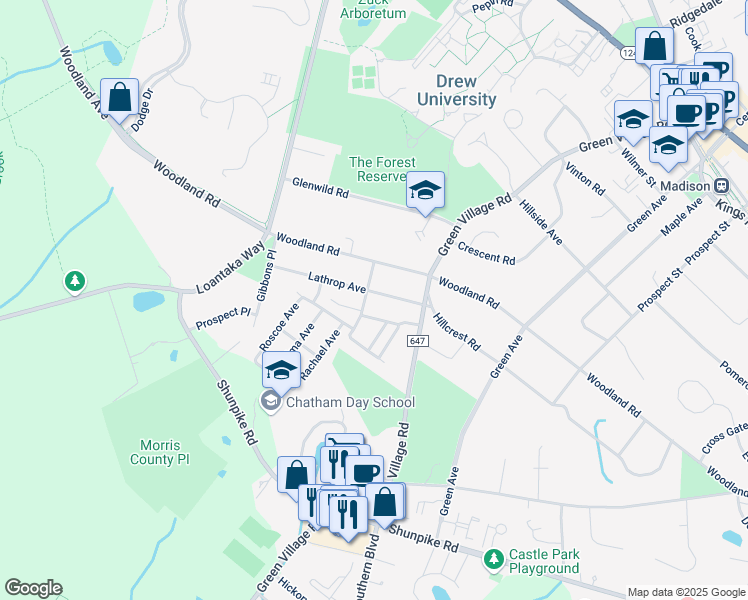 map of restaurants, bars, coffee shops, grocery stores, and more near 18A Lathrop Avenue in Madison