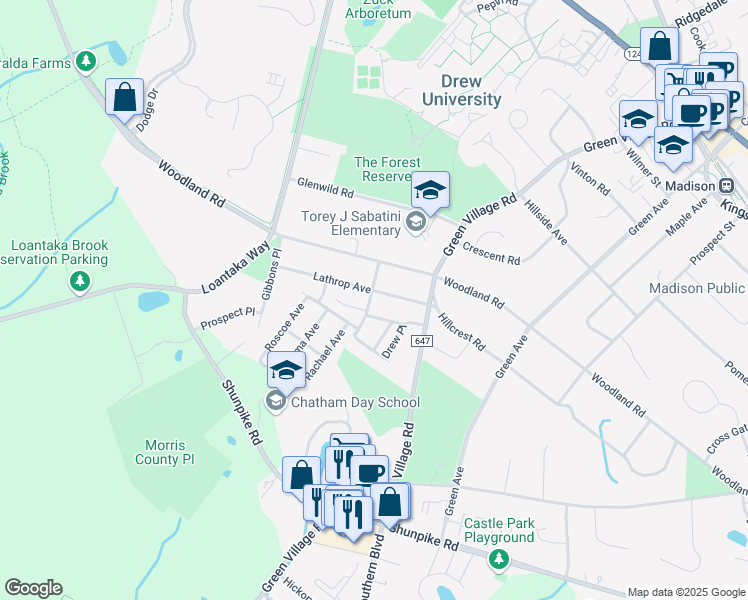 map of restaurants, bars, coffee shops, grocery stores, and more near 18A Lathrop Avenue in Madison