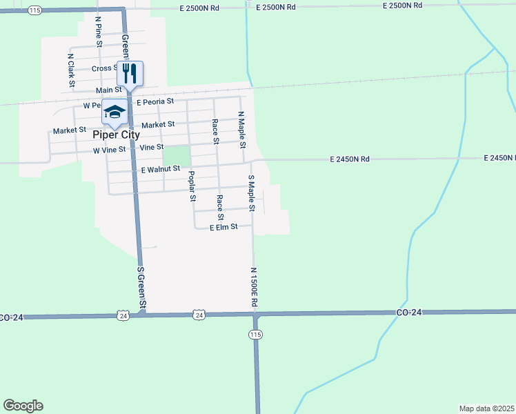 map of restaurants, bars, coffee shops, grocery stores, and more near 5 William Drive in Piper City