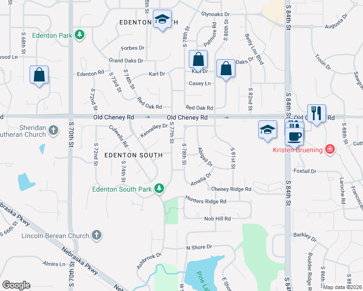 map of restaurants, bars, coffee shops, grocery stores, and more near 5910 South 78th Street in Lincoln