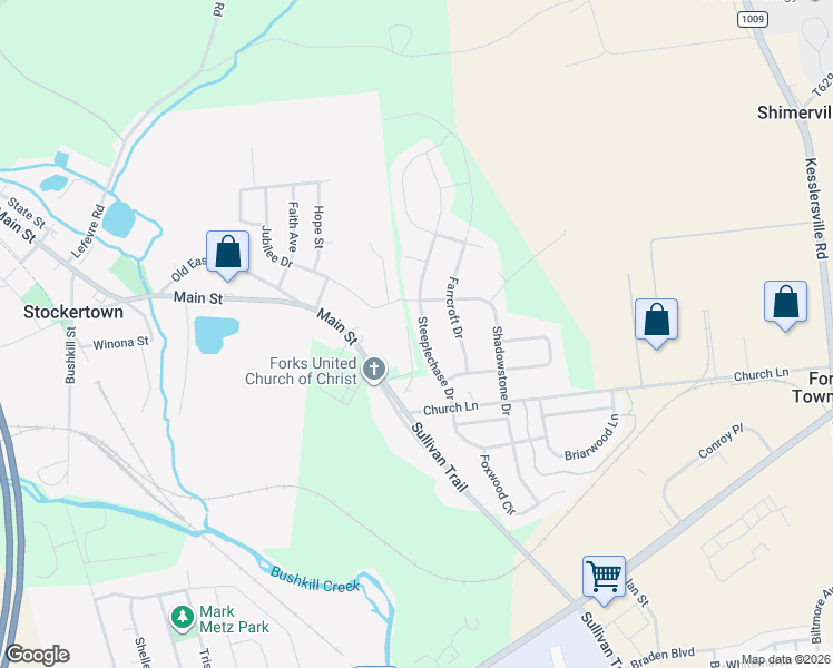 map of restaurants, bars, coffee shops, grocery stores, and more near 4534 Steeplechase Drive in Easton