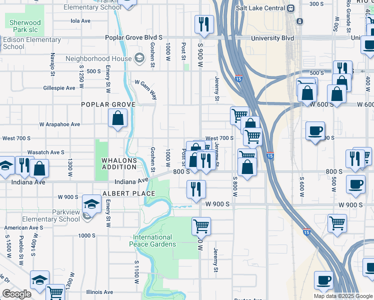 map of restaurants, bars, coffee shops, grocery stores, and more near 727 Post Street in Salt Lake City