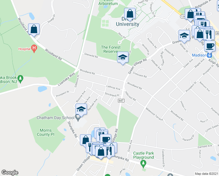 map of restaurants, bars, coffee shops, grocery stores, and more near 18A Lathrop Avenue in Madison