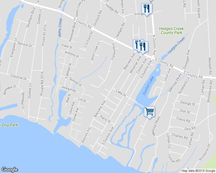 map of restaurants, bars, coffee shops, grocery stores, and more near 126 Bayview Avenue in East Patchogue