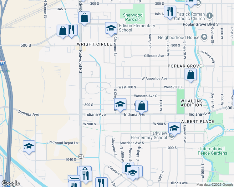 map of restaurants, bars, coffee shops, grocery stores, and more near 735 South Cheyenne Street in Salt Lake City