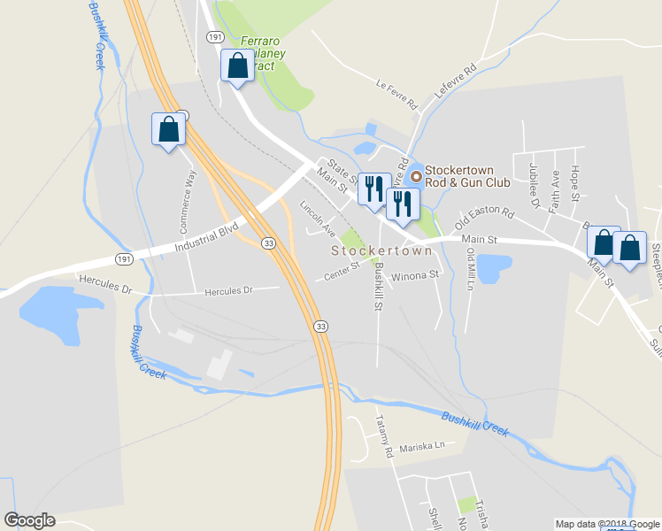 map of restaurants, bars, coffee shops, grocery stores, and more near 36 Main Street in Easton