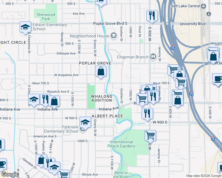 map of restaurants, bars, coffee shops, grocery stores, and more near 720 South 11th West in Salt Lake City