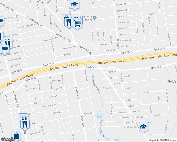 map of restaurants, bars, coffee shops, grocery stores, and more near 1439 Boston Avenue in Bay Shore