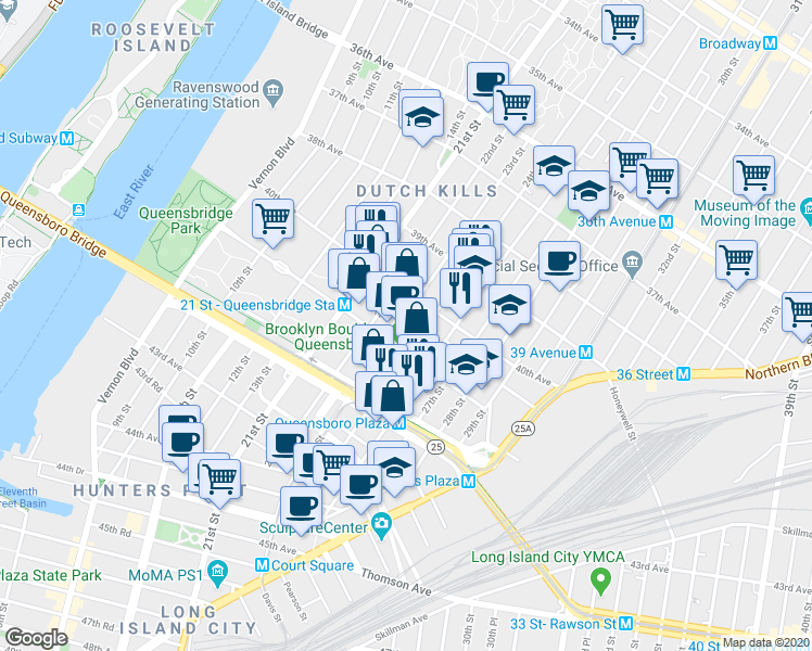 map of restaurants, bars, coffee shops, grocery stores, and more near 40-22 24th Street in Queens