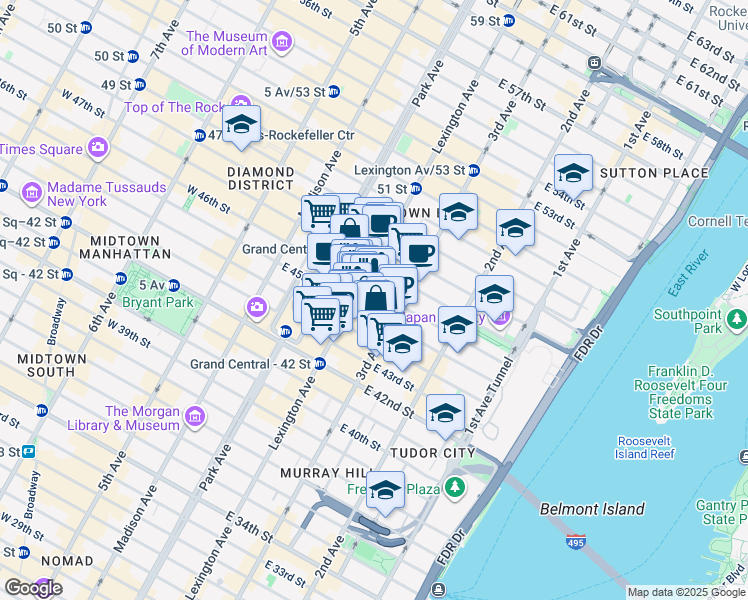 map of restaurants, bars, coffee shops, grocery stores, and more near in New York