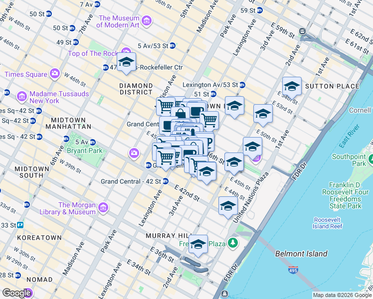 map of restaurants, bars, coffee shops, grocery stores, and more near in New York