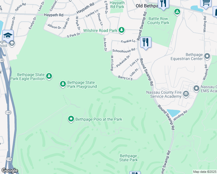 map of restaurants, bars, coffee shops, grocery stores, and more near in Old Bethpage