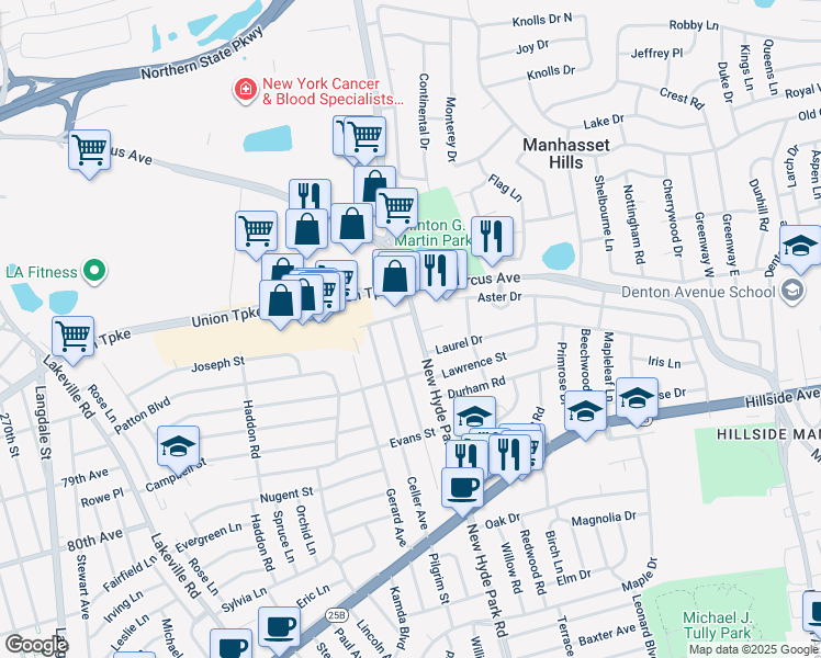map of restaurants, bars, coffee shops, grocery stores, and more near 2033 New Hyde Park Road in New Hyde Park