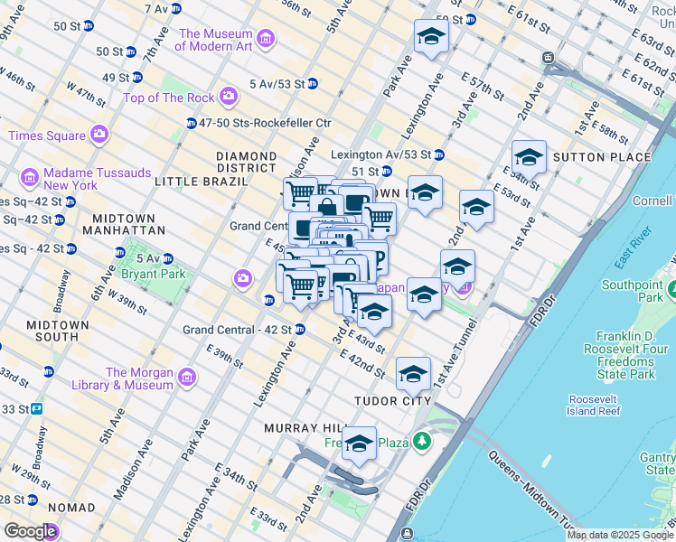 map of restaurants, bars, coffee shops, grocery stores, and more near in New York