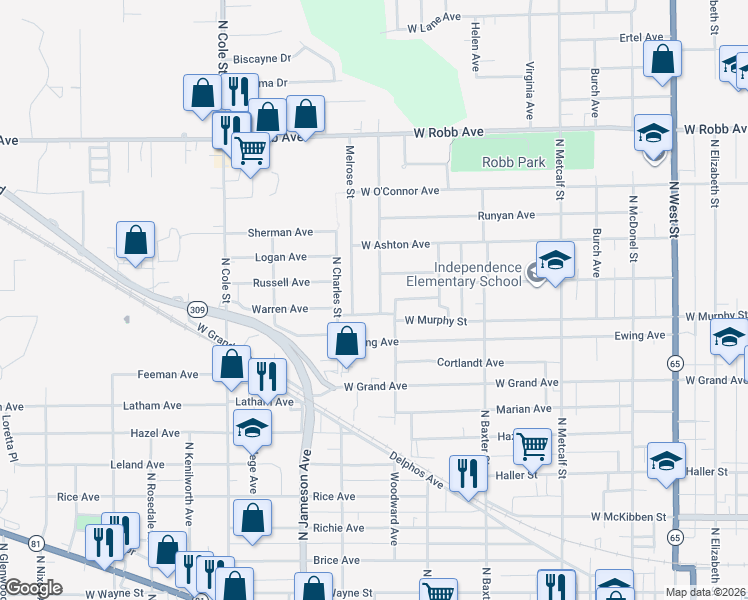 map of restaurants, bars, coffee shops, grocery stores, and more near 1109 Northwold Street in Lima