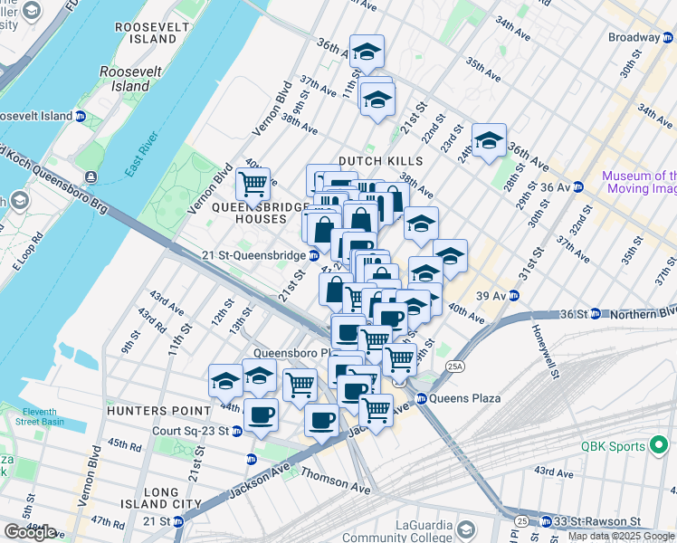map of restaurants, bars, coffee shops, grocery stores, and more near 40-47 22nd Street in Queens