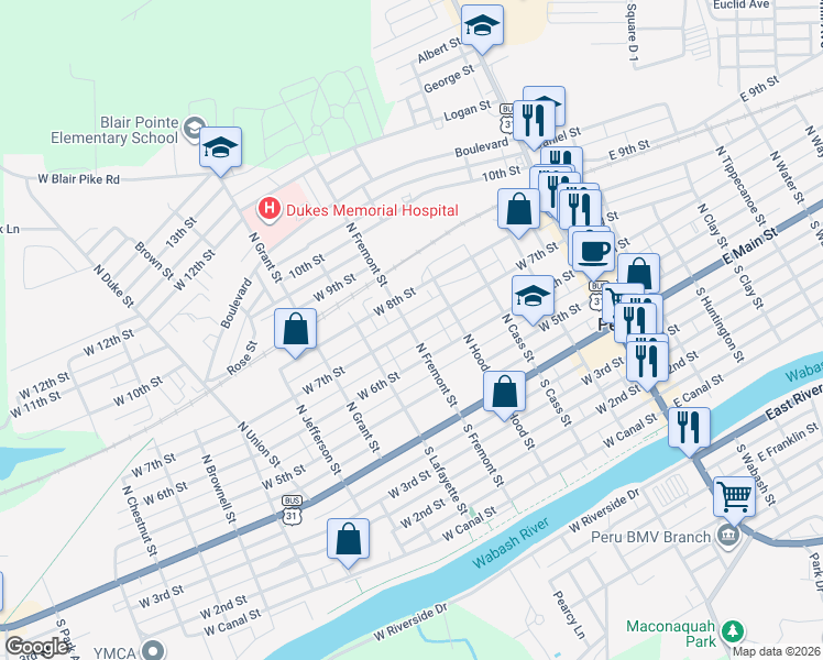 map of restaurants, bars, coffee shops, grocery stores, and more near 199 West 7th Street in Peru