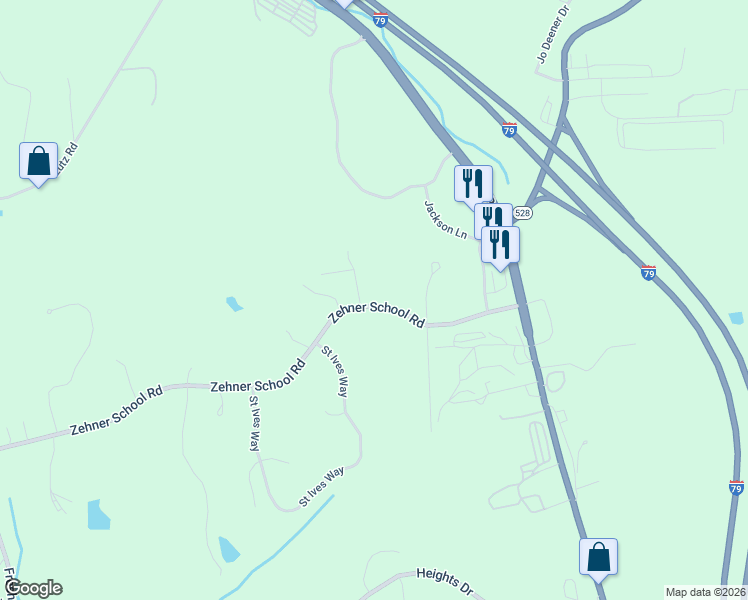 map of restaurants, bars, coffee shops, grocery stores, and more near 143 Zehner School Road in Zelienople