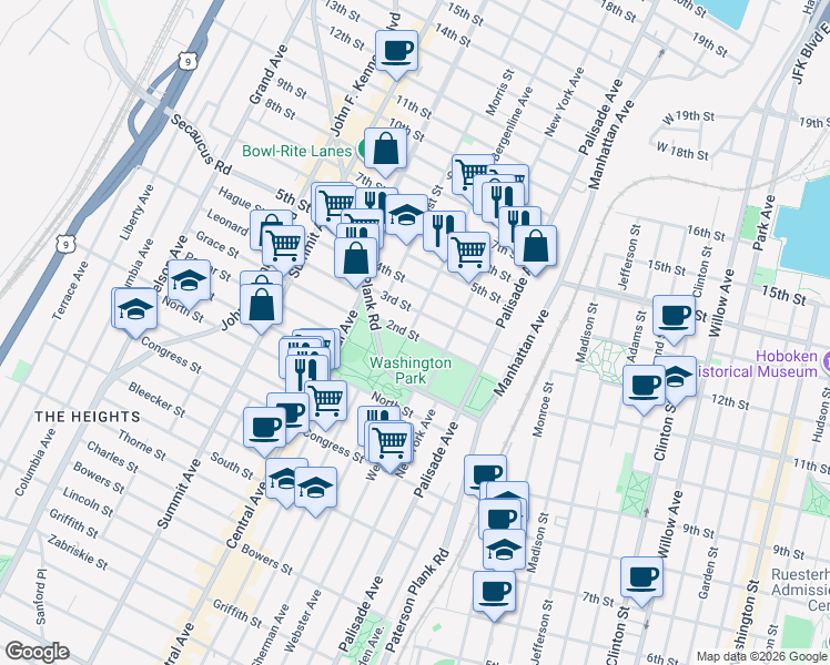 map of restaurants, bars, coffee shops, grocery stores, and more near in Union City