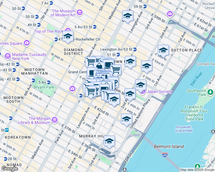 map of restaurants, bars, coffee shops, grocery stores, and more near in New York