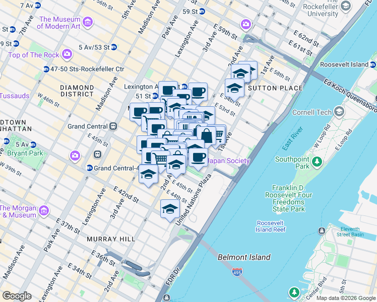map of restaurants, bars, coffee shops, grocery stores, and more near in New York