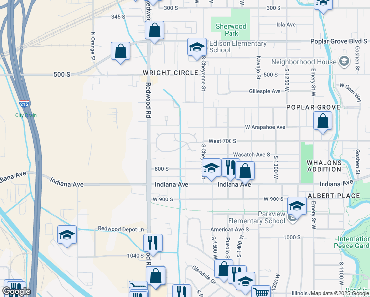 map of restaurants, bars, coffee shops, grocery stores, and more near 705 South Redwood Road in Salt Lake City