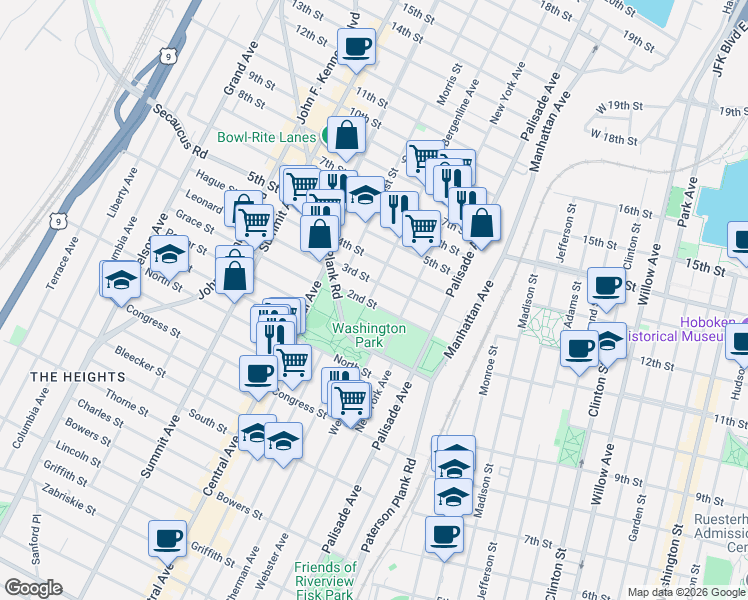 map of restaurants, bars, coffee shops, grocery stores, and more near in Union City
