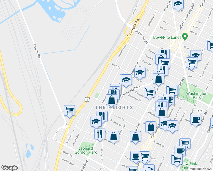 map of restaurants, bars, coffee shops, grocery stores, and more near 212 Terrace Avenue in Jersey City
