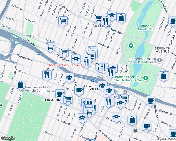 map of restaurants, bars, coffee shops, grocery stores, and more near in Newark