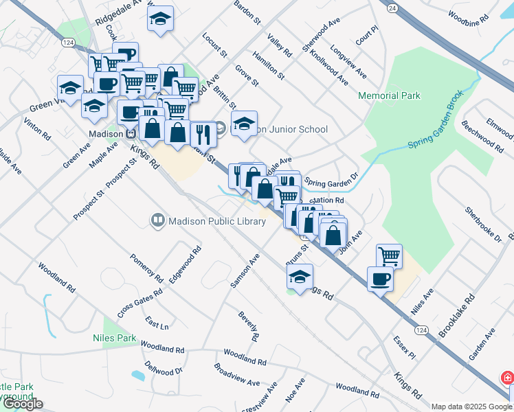 map of restaurants, bars, coffee shops, grocery stores, and more near 2D Cottage Place in Madison