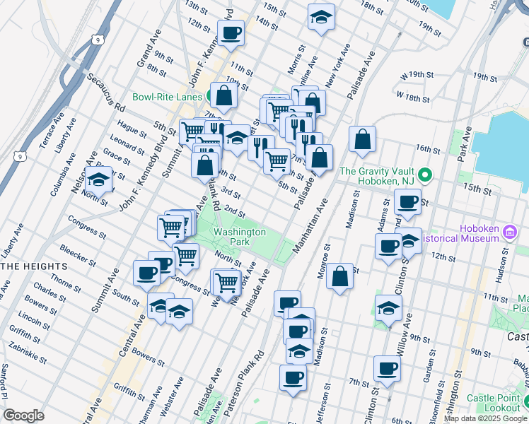 map of restaurants, bars, coffee shops, grocery stores, and more near 401 3rd Street in Union City