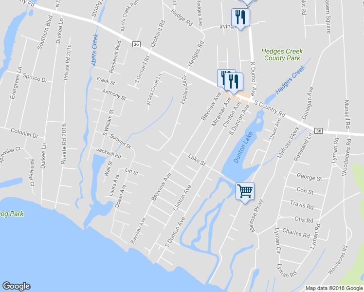 map of restaurants, bars, coffee shops, grocery stores, and more near 126 Bayview Avenue in East Patchogue