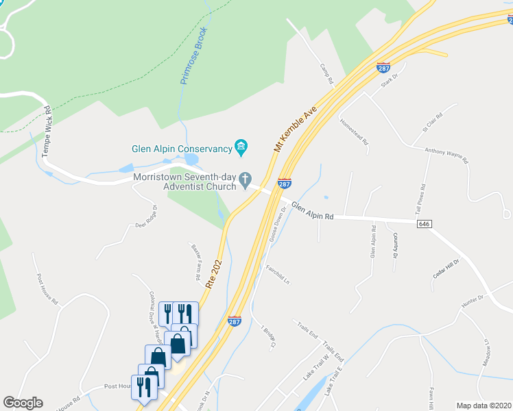 map of restaurants, bars, coffee shops, grocery stores, and more near 870 Mount Kemble Avenue in Morristown