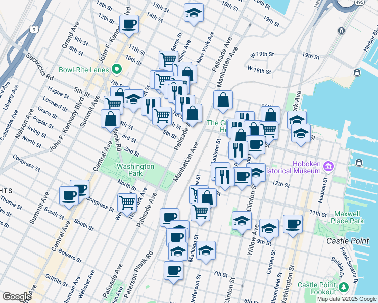 map of restaurants, bars, coffee shops, grocery stores, and more near 318 Palisade Ave in Union City