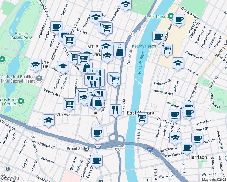 map of restaurants, bars, coffee shops, grocery stores, and more near 234-236 Mount Pleasant Avenue in Newark