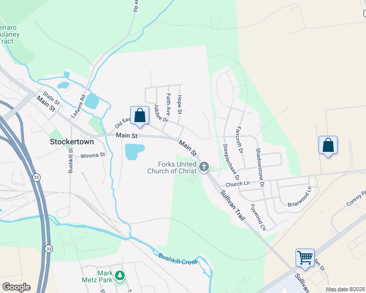 map of restaurants, bars, coffee shops, grocery stores, and more near 28 Main Street in Easton