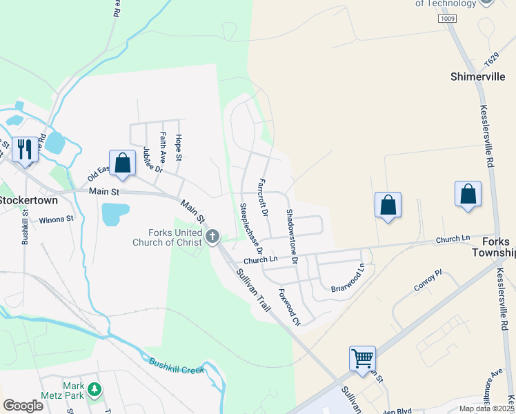 map of restaurants, bars, coffee shops, grocery stores, and more near 4522 Farrcroft Dr in Easton