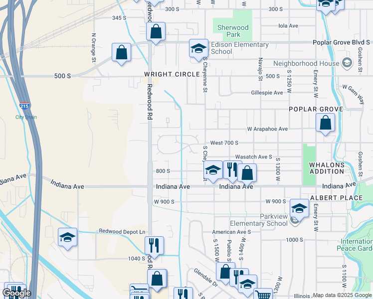 map of restaurants, bars, coffee shops, grocery stores, and more near 705 South Redwood Road in Salt Lake City