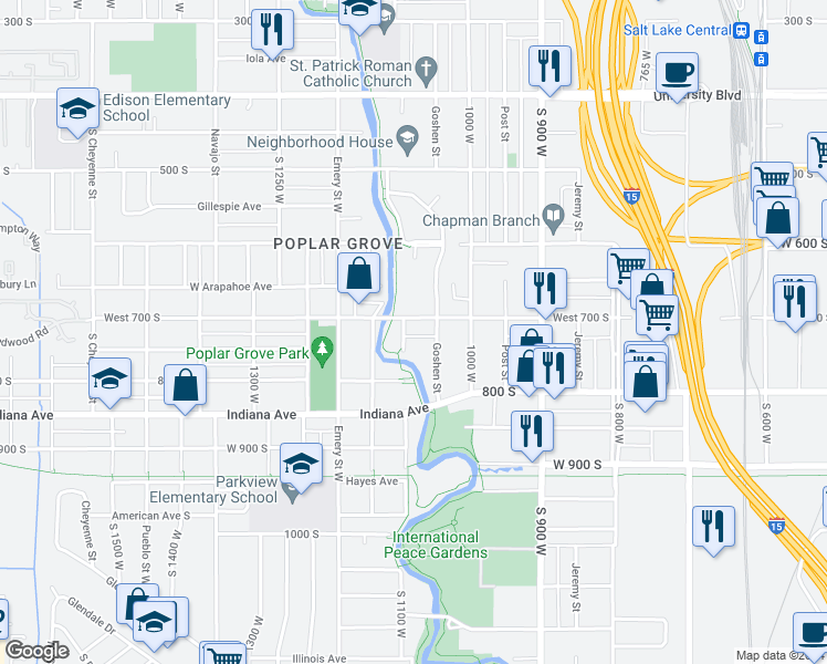 map of restaurants, bars, coffee shops, grocery stores, and more near 720 South 11th West in Salt Lake City