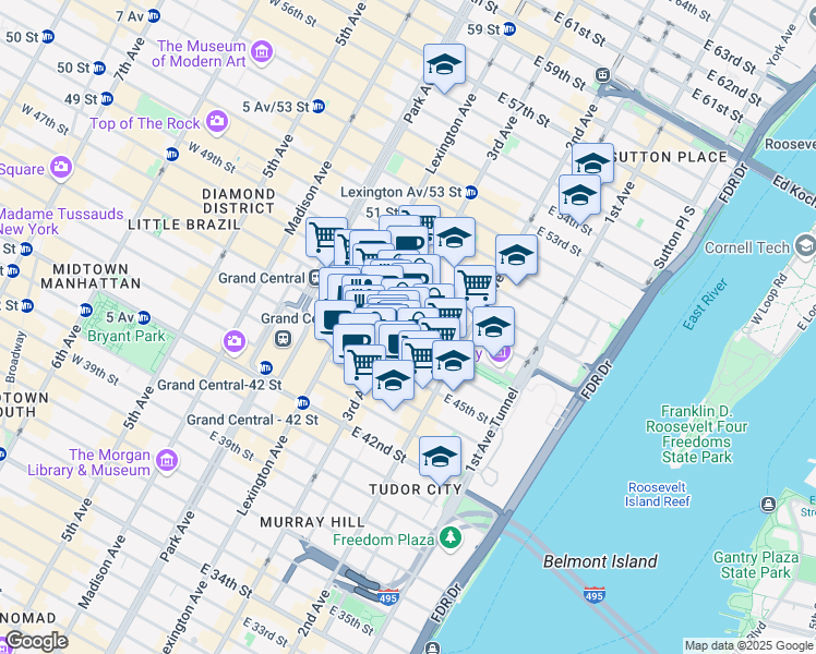 map of restaurants, bars, coffee shops, grocery stores, and more near 750 3rd Avenue in New York