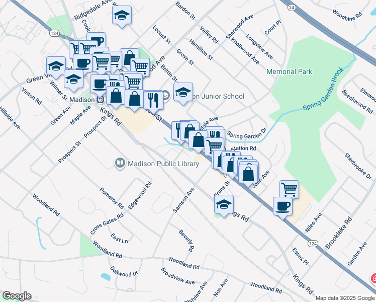 map of restaurants, bars, coffee shops, grocery stores, and more near 2D Cottage Place in Madison
