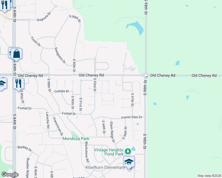 map of restaurants, bars, coffee shops, grocery stores, and more near 9547 Mortensen Court in Lincoln