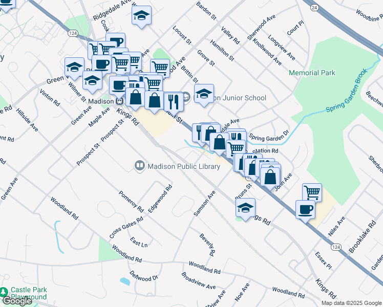 map of restaurants, bars, coffee shops, grocery stores, and more near 19 Cross Street in Madison
