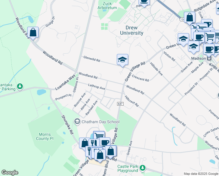 map of restaurants, bars, coffee shops, grocery stores, and more near 18A Lathrop Avenue in Madison