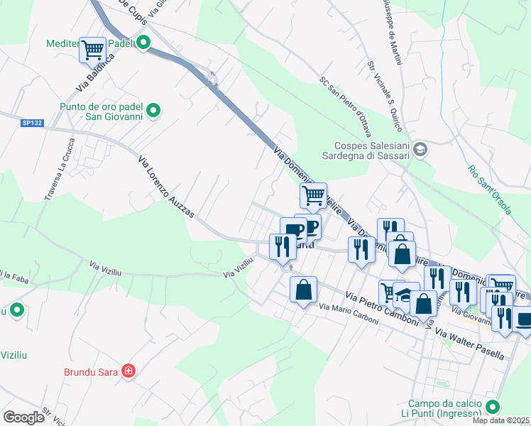 map of restaurants, bars, coffee shops, grocery stores, and more near 36 Via Tommaso Dessole in Provincia di Sassari